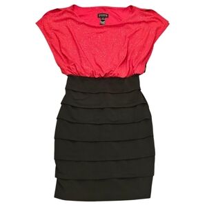 Enfocus Studio Women Size 4 Red Glitter Black Bodycon Gothcore Party Mini Dress